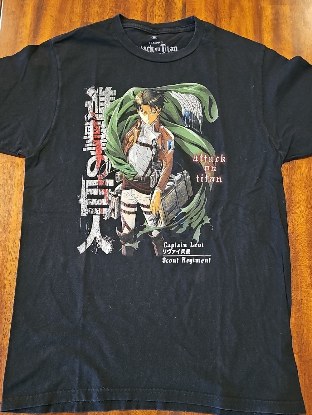 Anime Attack on Titan Graphic Tee M Black T-shirt Captain Levi Crew Neck Clean